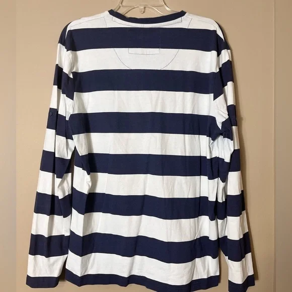 Angelo Latrice Casual Rugby Long Sleeve Navy‎ Striped Cotton Top XL Preppy Rugby - Picture 4 of 9
